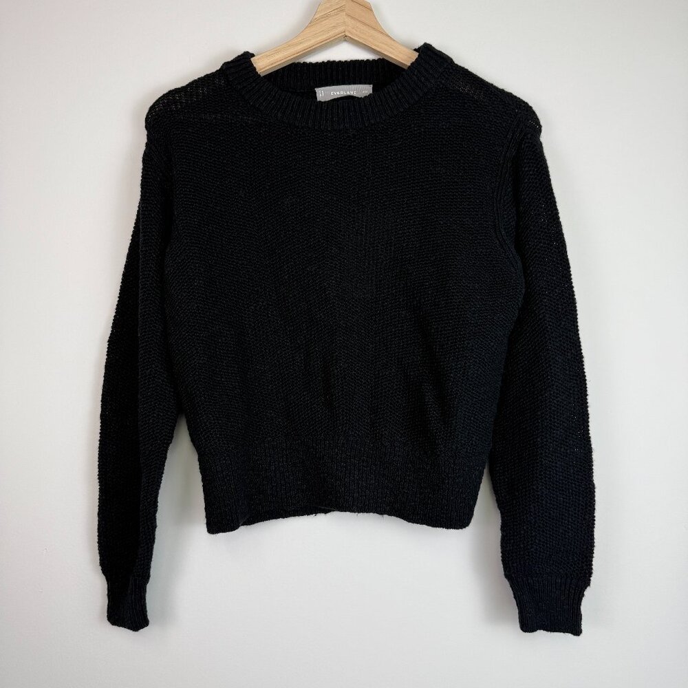 Everlane The Organic Cotton Linen Crew Knit Relaxed Sweater Washed Black XXS